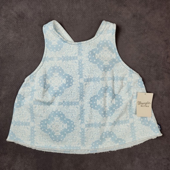Wrangler Tops - Wrangler Retro Americana Rodeo Raw Hem Cross Back Tank Top Large‎ Blue Bandana